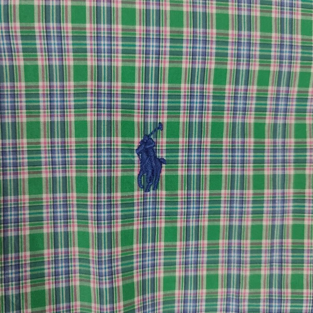 Polo Ralph Lauren Button Up Shirt Mens Large L Tartan Plaid Blue Small Pony